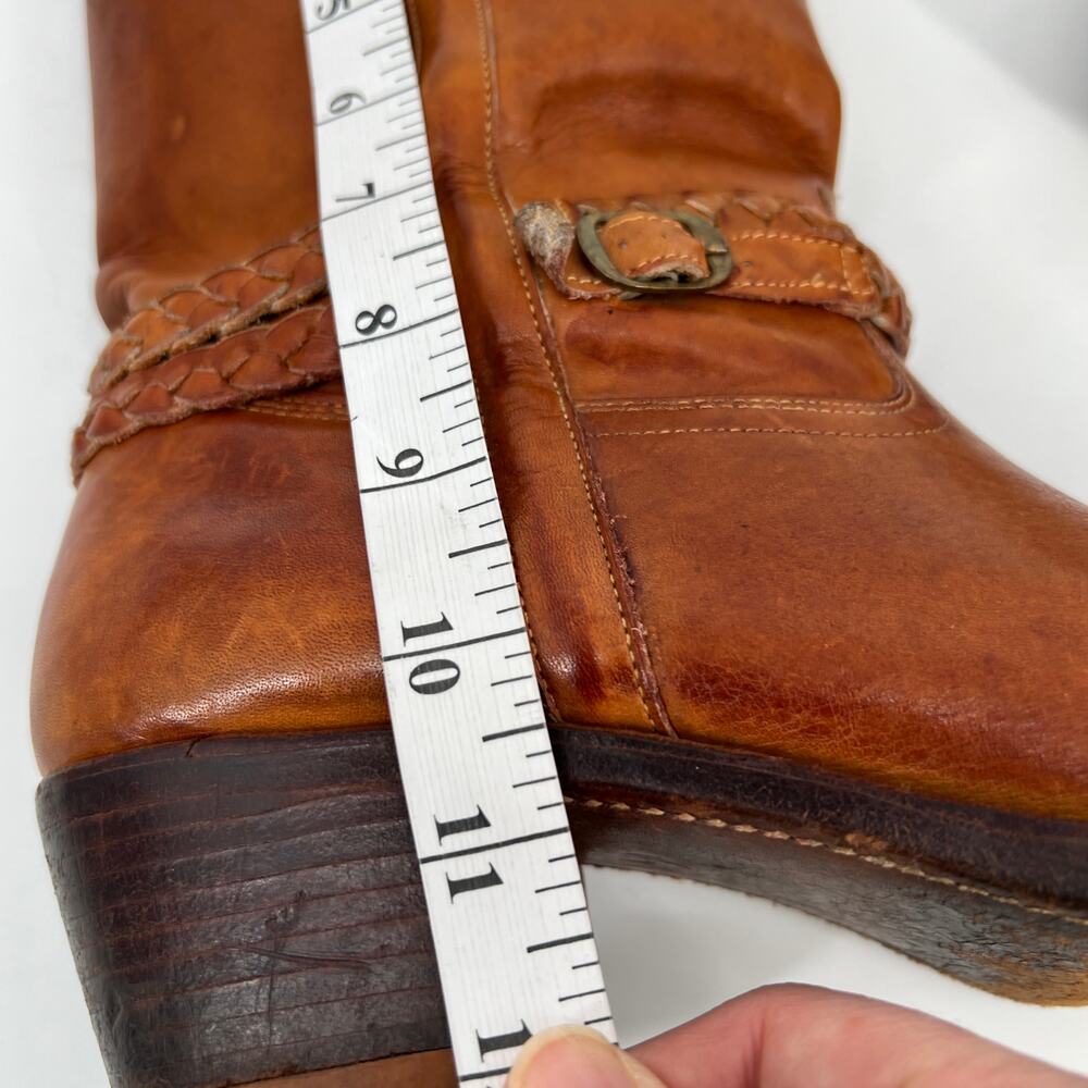 Vintage Father and Son Western Boots Mens 8.5 D Cognac Brown Leather Belted READ - Picture 13 of 14
